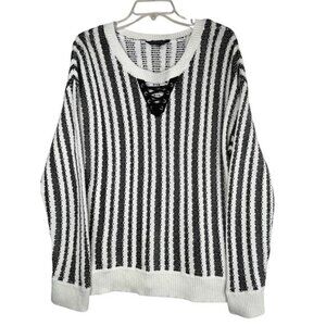 Rock & Republic striped lace up sweater in black/cream, size XXL, EUC